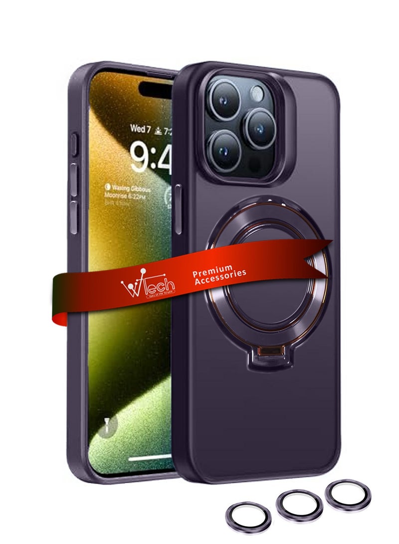 Wtech Silicone Magsafe With Large Finger Hand Ring Grip Raised Bavel Camera Hole With Lens Protectors Case Cover For Apple iPhone 15 Pro Max 2023 Eggplant Purple - Image 1