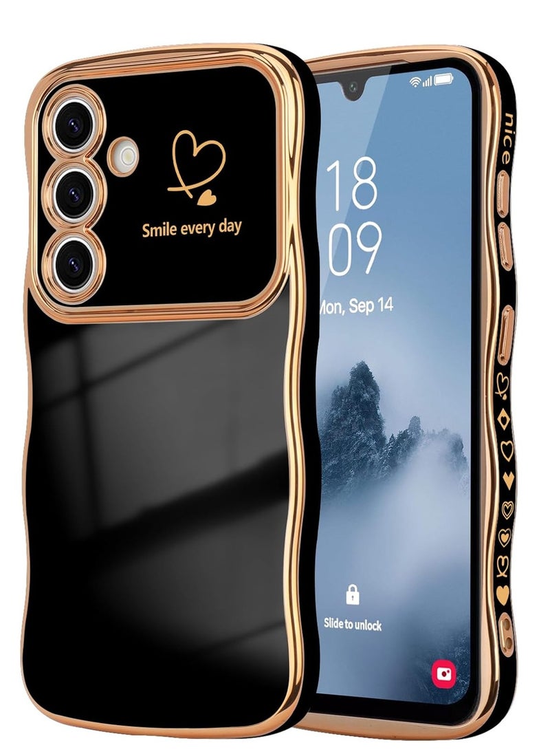 Compatible With Samsung Galaxy A54 Case for Women Girls,Wave Frame Curly Shape with Love Heart Raised Camera Protection Cover Luxury Plating Shockproof Phone Case for A54,Black - pzsku/Z81BE005A7E1DF7F2136BZ/45/_/1734953214/be74fffd-6860-4598-b7d2-01d1b2d220cb