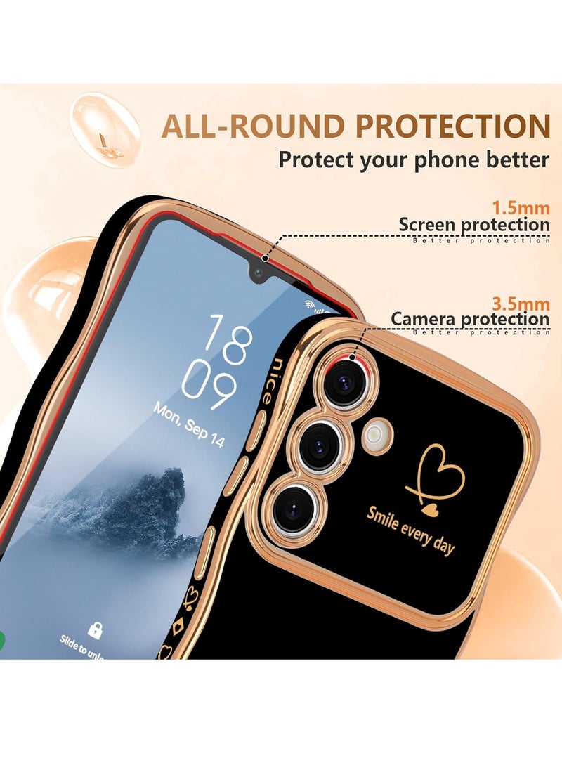 Compatible With Samsung Galaxy A54 Case for Women Girls,Wave Frame Curly Shape with Love Heart Raised Camera Protection Cover Luxury Plating Shockproof Phone Case for A54,Black - pzsku/Z81BE005A7E1DF7F2136BZ/45/_/1734953244/33b09969-68ba-4502-a98d-2cf62f14cd79