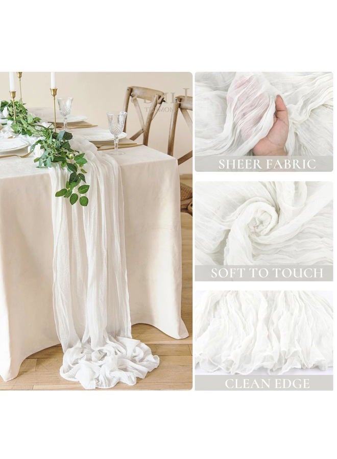 BLUETOP 3 Pack White Cheesecloth Table Runner - 10Ft Gauze Cheese Cloth Table Runner 35x120 Inch Long Romantic Ivory Table Runner for Wedding Bridal Baby Shower Boho Table Decoration - Image 3