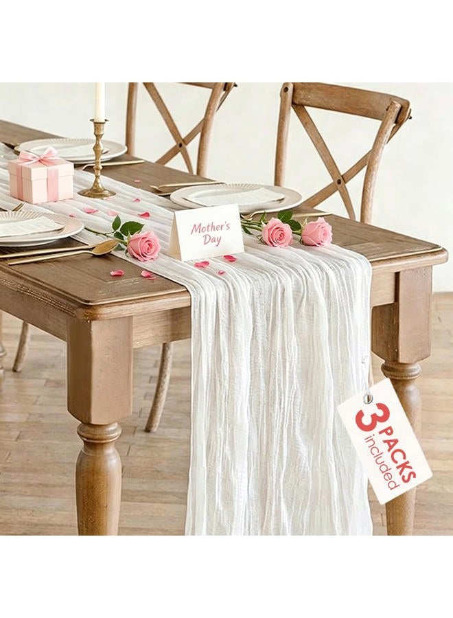 BLUETOP 3 Pack White Cheesecloth Table Runner - 10Ft Gauze Cheese Cloth Table Runner 35x120 Inch Long Romantic Ivory Table Runner for Wedding Bridal Baby Shower Boho Table Decoration - Image 1