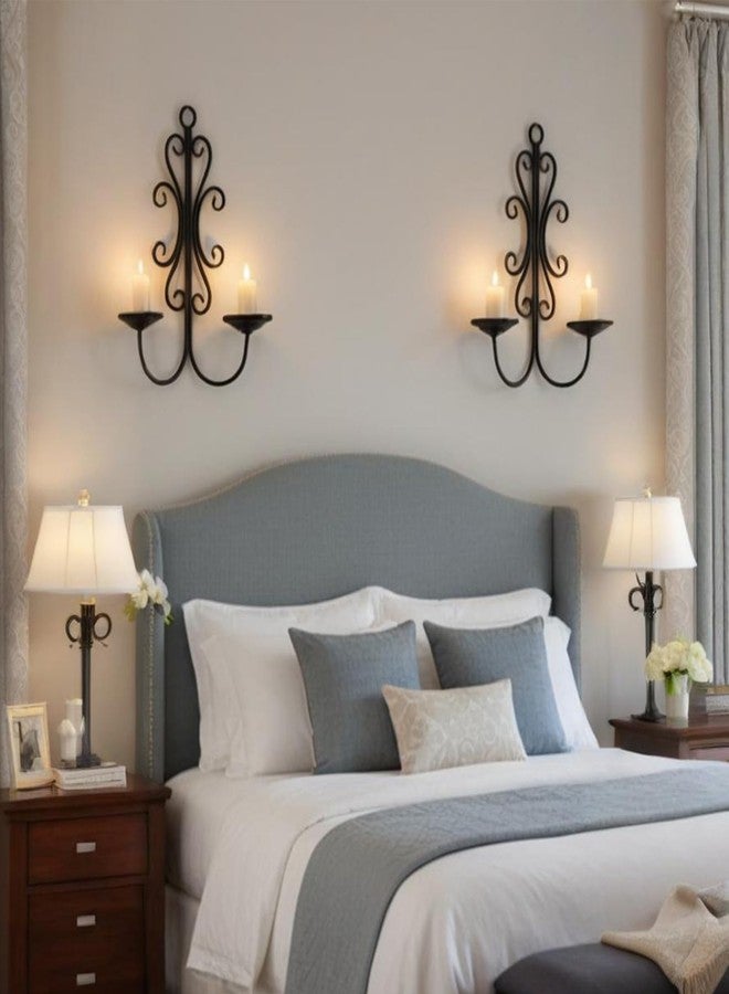 SOFE Metal Black Candle Sconces Set of 2, Double Arm Rustic Wall Candle Holders for Pillar Candles 16 Inches Long, Hanging Candle Wall Sconces for Hallway, Fireplace, Living Room - Image 1