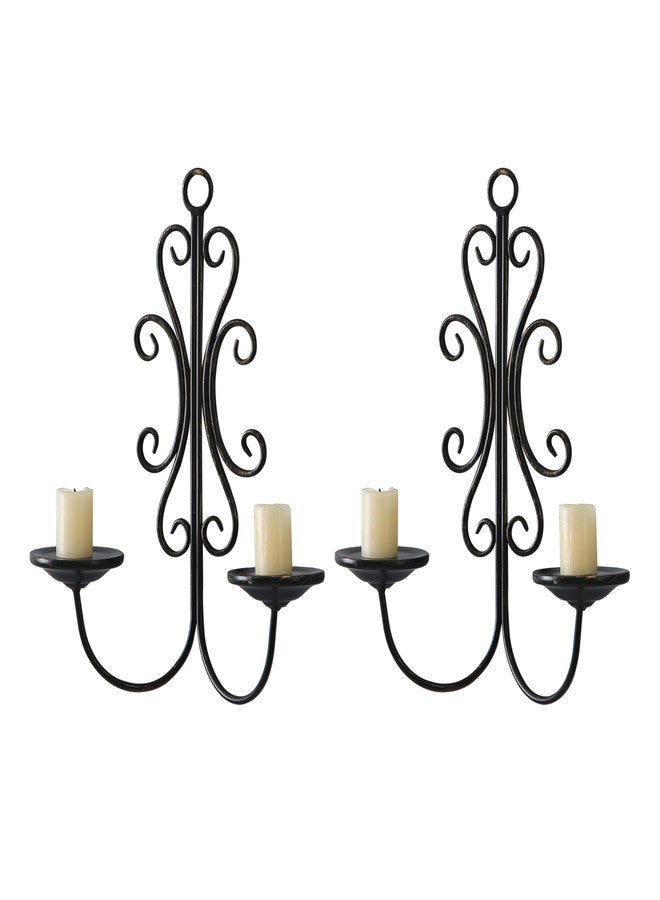 SOFE Metal Black Candle Sconces Set of 2, Double Arm Rustic Wall Candle Holders for Pillar Candles 16 Inches Long, Hanging Candle Wall Sconces for Hallway, Fireplace, Living Room - Image 5