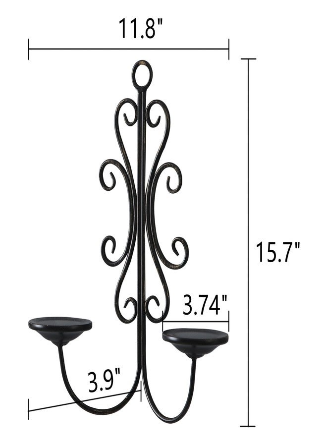 SOFE Metal Black Candle Sconces Set of 2, Double Arm Rustic Wall Candle Holders for Pillar Candles 16 Inches Long, Hanging Candle Wall Sconces for Hallway, Fireplace, Living Room - Image 2