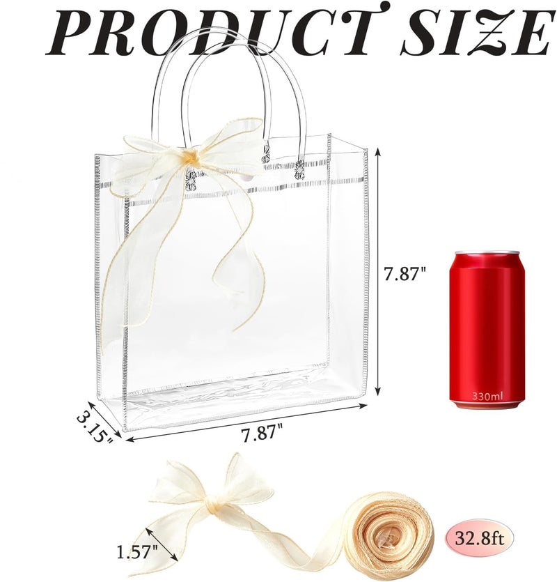 Ohuimrt 50 PCS Clear Plastic Gift Bags with Handles, 7.87 x 7.87 x 3.15 Inches Reusable Party Favor Bags with Ribbon Transparent Gift Wrap Bags Bulk for Weddings Birthdays - Image 2