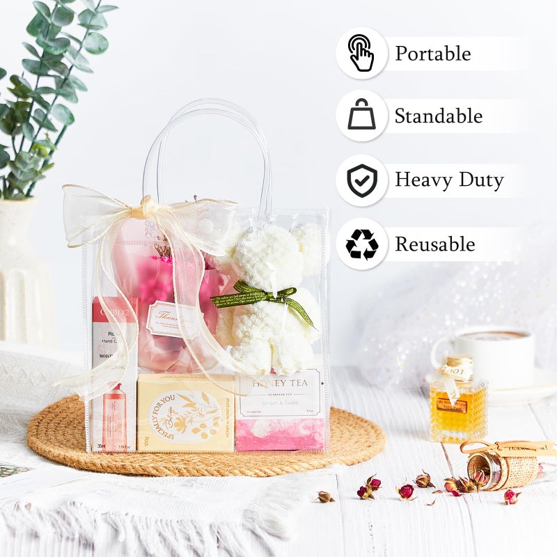 Ohuimrt 50 PCS Clear Plastic Gift Bags with Handles, 7.87 x 7.87 x 3.15 Inches Reusable Party Favor Bags with Ribbon Transparent Gift Wrap Bags Bulk for Weddings Birthdays - Image 4