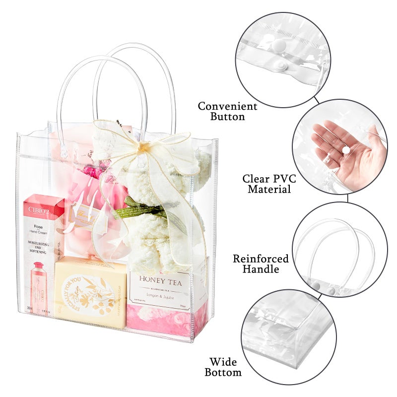 Ohuimrt 50 PCS Clear Plastic Gift Bags with Handles, 7.87 x 7.87 x 3.15 Inches Reusable Party Favor Bags with Ribbon Transparent Gift Wrap Bags Bulk for Weddings Birthdays - Image 3