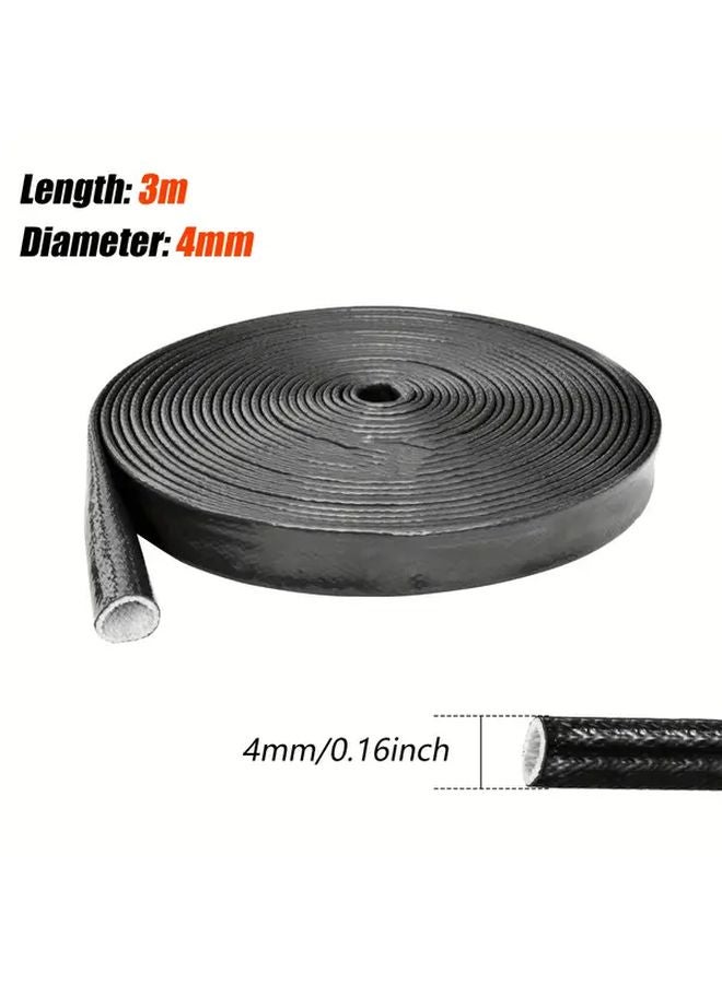 4mm Black Flame Retardant Fiberglass Braided Sleeve 3m High Temperature Resistant Fireproof - Image 1