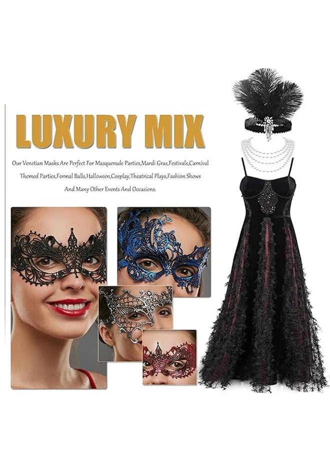 4PCS Masquerade Mask for Women Venetian Halloween Lace Mask for Party Costume Cosplay Carnival Mardi Gras - Image 2
