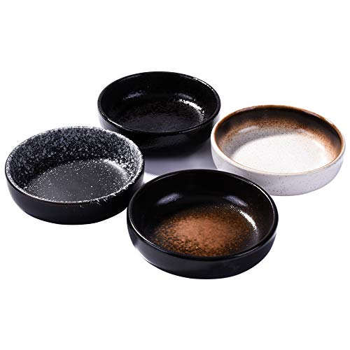 Cerficer Japanese Retro Soy Sauce Dish Set of 4 Ceramic Dipping Bowls Sushi Dish Set for Salad Seasoning Spice - Image 1