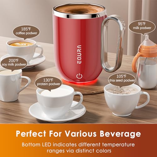 JOTER & LIBEAR Self Stirring Coffee Mug with Straw & LED for Temp Indicating, Auto Magnetic Mixing Cup with Lid (Red) - Image 3