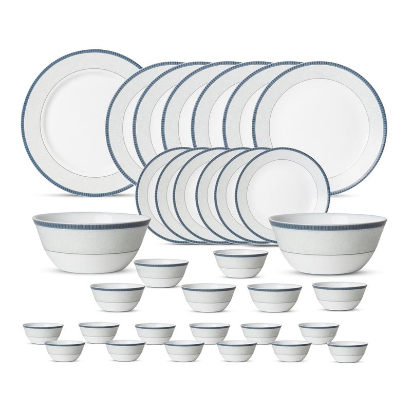 Crocera LaOpala Diva Amaya Blue 33 Pcs Dinner Set Sovrana Collection Blue Super White Microwave Dishwasher Safe OpalGlass - Image 1