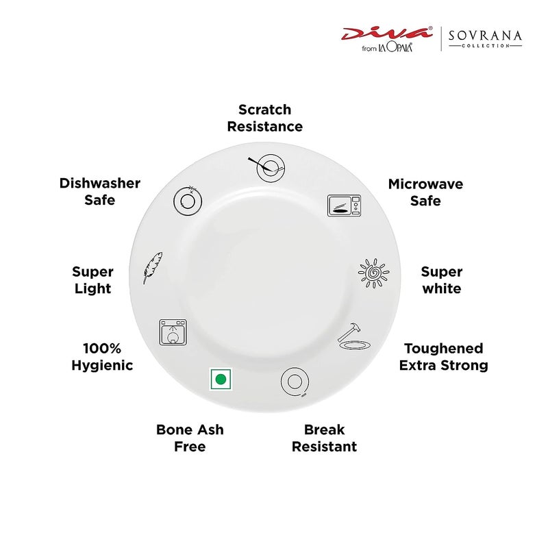 Crocera LaOpala Diva Amaya Blue 33 Pcs Dinner Set Sovrana Collection Blue Super White Microwave Dishwasher Safe OpalGlass - Image 3