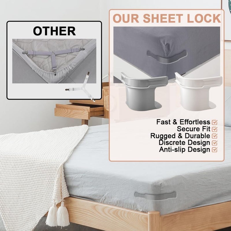 Bed Sheet Holders Anti Slip 4 Pack Bed Sheet Clips Anti Slip Fastener Clips Heavy Duty Fitted Sheet Holder with Corner Straps Fits All Mattress Sizes - Image 4