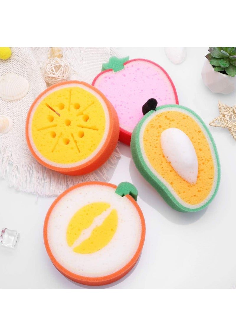 أوزيغالور 4 قطع إسفنجات لتنظيف الجسم على شكل فاكهة، مقشر حمام لتقشير البشرة الرطبة أو الجافة. - Image 4