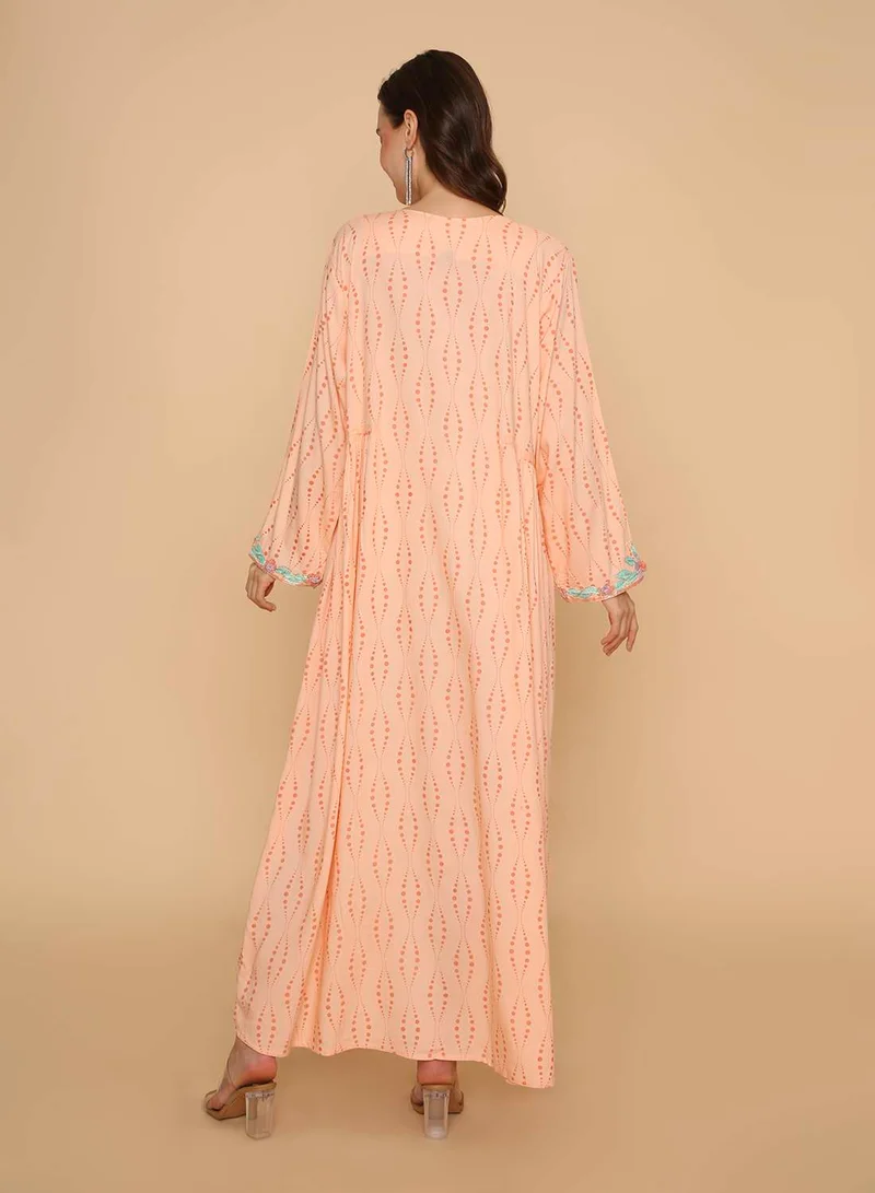 HANA & SARA Womens traditional hand printed jalabiya with high end embroidery design