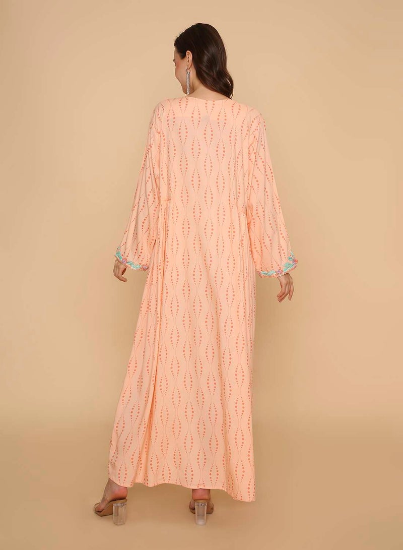 HANA & SARA Womens traditional hand printed jalabiya with high end embroidery design - Image 2