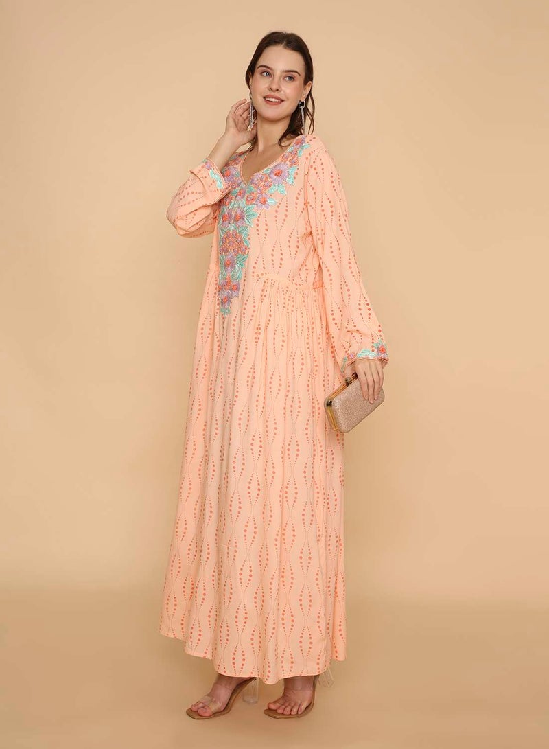 HANA & SARA Womens traditional hand printed jalabiya with high end embroidery design - Image 4