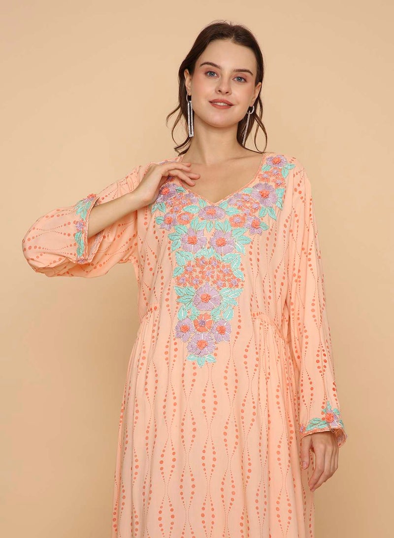 HANA & SARA Womens traditional hand printed jalabiya with high end embroidery design - Image 3