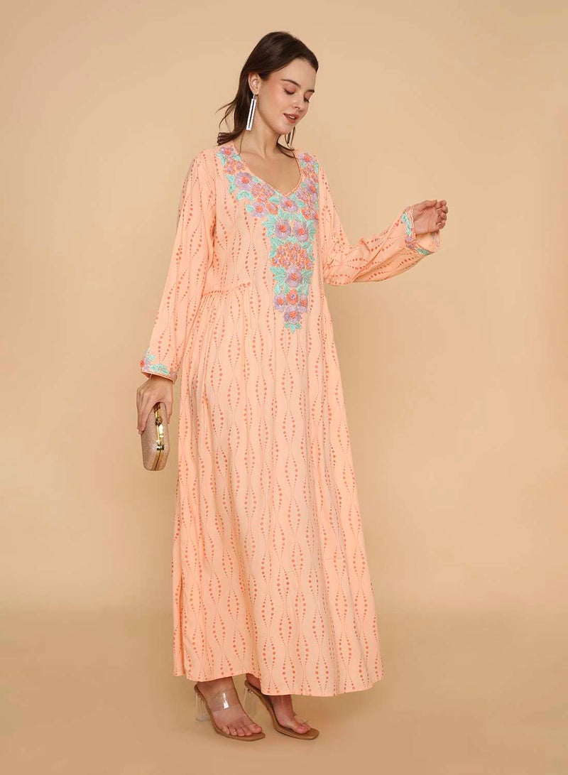 HANA & SARA Womens traditional hand printed jalabiya with high end embroidery design - Image 5