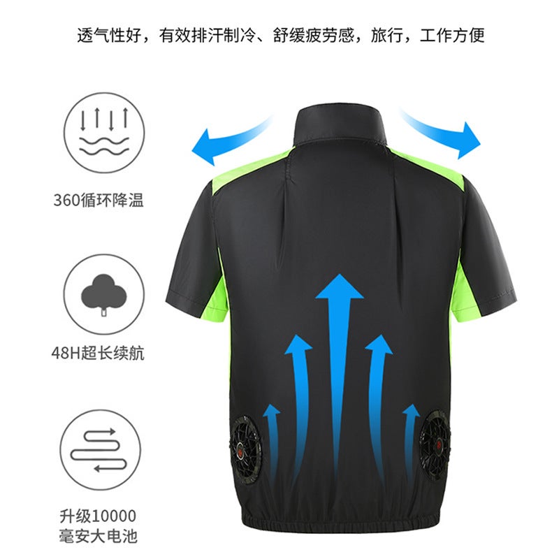 New Cooling Fan Vest Summer Outdoor Work Short Sleeve Shirt Men - Image 2