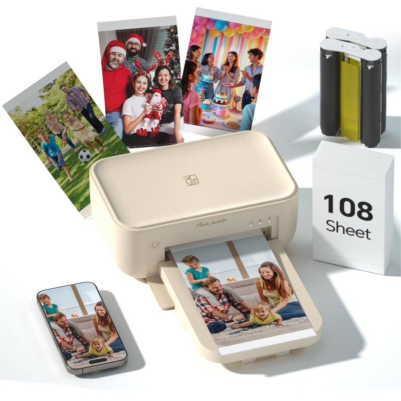 HPRT 4x6 Photo Printer with 108 Sheets & 2 Ribbons - Dye Sublimation Wireless Portable Photo Printer for iPhone & Android Smartphones, Home & Travel Picture Printing, Ideal Gift, Beige - Image 1