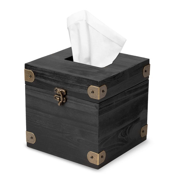 5 X 6 RUSTIC TISSUE BOX HOLDER HINGED LID TISSUE DISPENSER FOR BATHROOM LIVING ROOM BEDROOM BLACK WEATHERED WOOD
