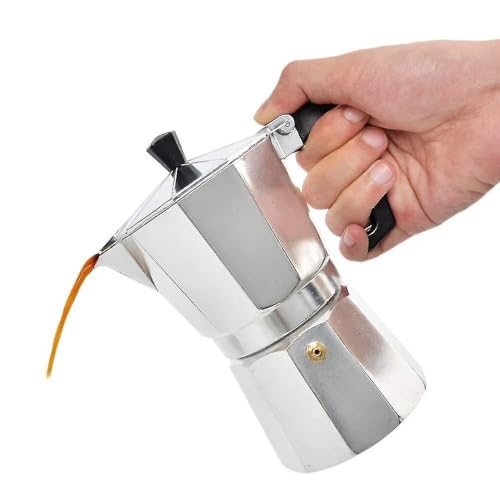 Harions Aluminium Italian Espresso Stove Coffee Maker Filter Coffee Percolator - Moka Pot (Silver) - Image 2