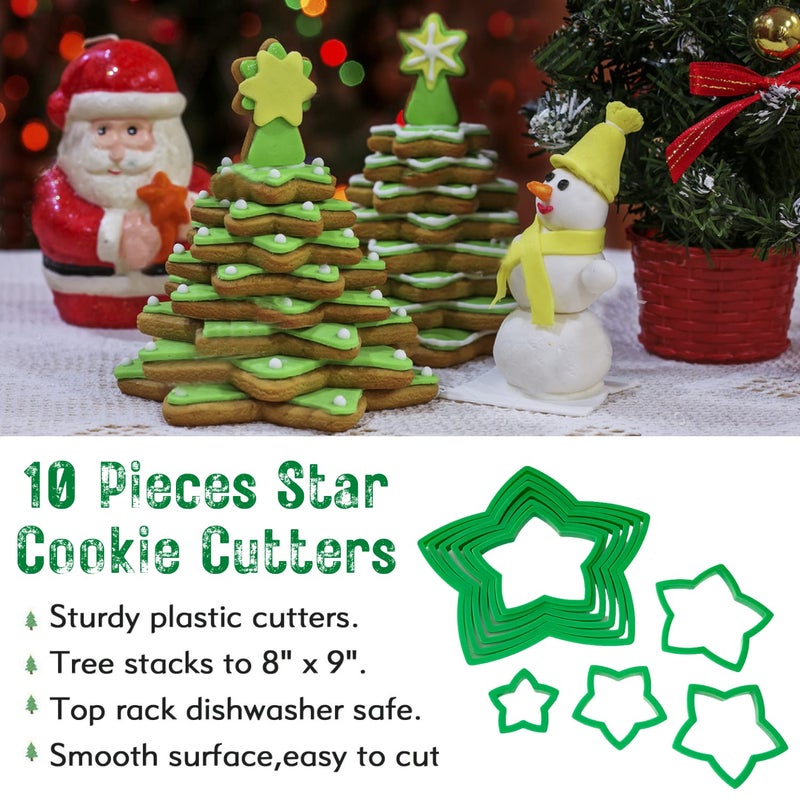 KAISHANE 10pcs 3D Christmas Tree Cookie Cutter Set-Star Cookie Cutters XMAS Decoration fondant donut Cookie cutters kit for Christmas Tree gift cookie tower - Image 2