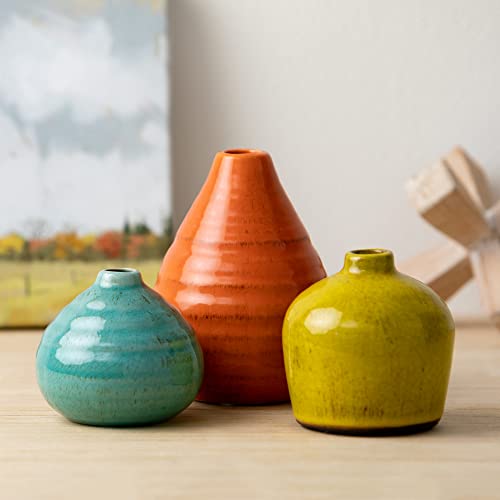 Sullivans Ceramic Vase Set- 3 Small Vases, Rustic Home Décor, Modern Farmhouses; Ideal Shelf Décor, Table Décor, Bookshelf, Mantle, Multicolored (CM2219) - Image 1