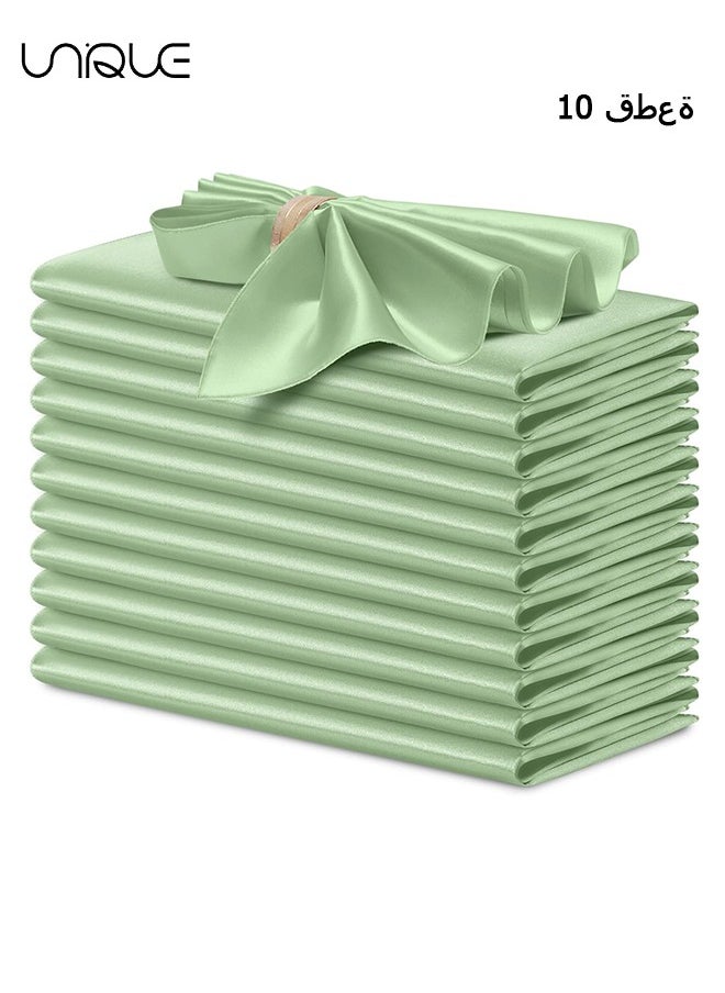 Unique 10 Pcs Satin Napkins, Square Table Napkins, 17x17" Soft Dinner Napkins Elegant Silk Napkins for Dinner Wedding Parties, Soft Smooth Fabric Washable Napkins for Parties, Weddings and Dinners-Sage Green  - Image 1