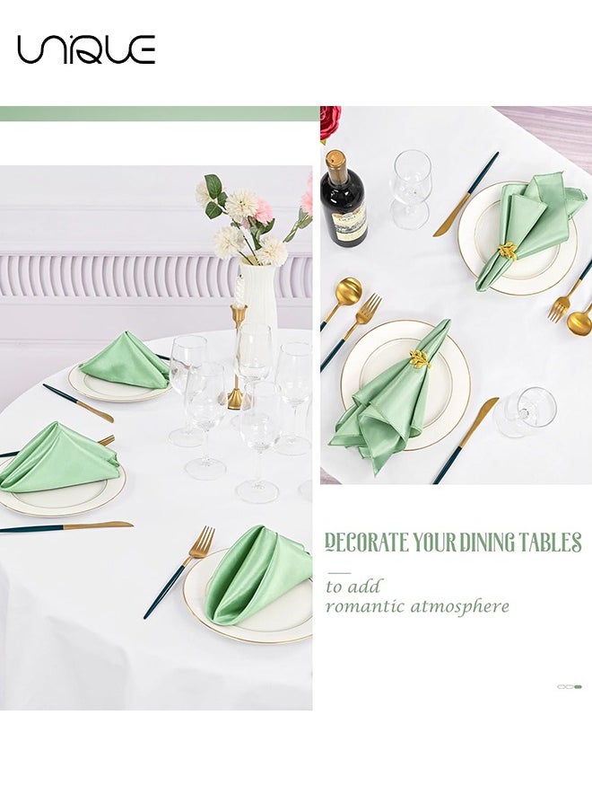 Unique 10 Pcs Satin Napkins, Square Table Napkins, 17x17" Soft Dinner Napkins Elegant Silk Napkins for Dinner Wedding Parties, Soft Smooth Fabric Washable Napkins for Parties, Weddings and Dinners-Sage Green  - Image 4