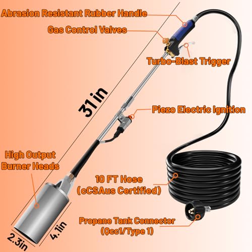 Fiulensyi Propane Torch Weed Burner KitHigh OutputHeavy Duty Blow Torch Flamethrower with 10FT Hose for WeedingRoof Asphaltlce SnowRoad MarkingCharcoal - Image 3