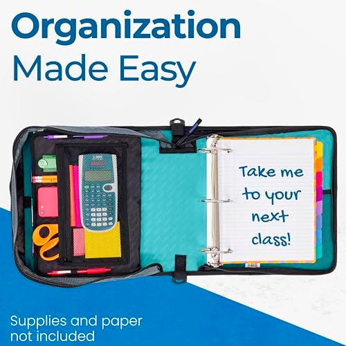 Case it Case-it Mighty Zip Tab School Zipper Binder | 3-Inch O-Rings, 600-Sheet Capacity, 5-Subject Expanding File Folder, Multiple Pockets & Storage Organizer, Shoulder Strap | D-146 Spearmint - Image 4
