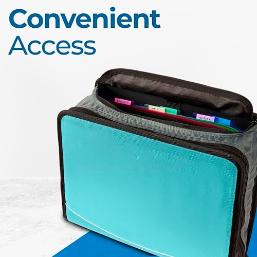 Case it Case-it Mighty Zip Tab School Zipper Binder | 3-Inch O-Rings, 600-Sheet Capacity, 5-Subject Expanding File Folder, Multiple Pockets & Storage Organizer, Shoulder Strap | D-146 Spearmint - Image 3
