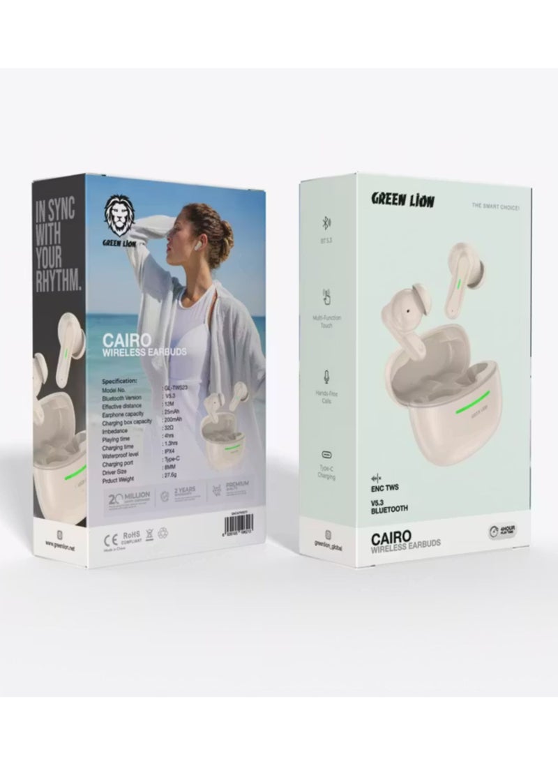 GREEN LION Cairo Wireless Earbuds with ENC & TWS Technology, 4 Hours Playtime, Type-C Charging Port, Bluetooth Version 5.3, IPX4 Water Resistance Level, Hands-Free Calls, Multifunction Touch - Desert Titanium  - Image 3
