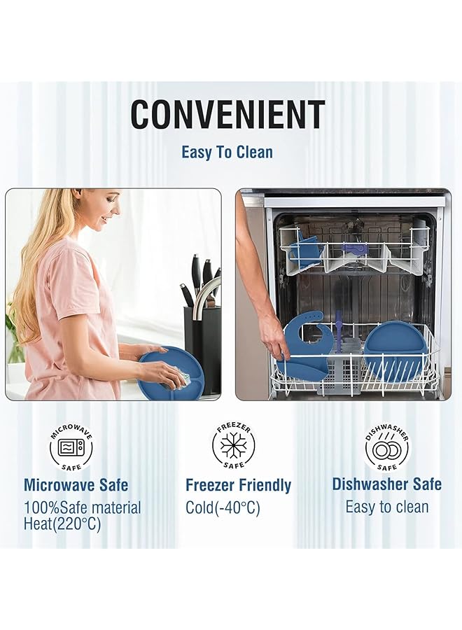 U-HOOME Silicone Baby Feeding Set Baby Led Weaning Supplies Suction Bowl Divided Plate Toddler Self Feeding Dish Cutlery Set With Spoons Bib Straw Cup Sippy Eating Utensils For 6+ Months (Blue) - Image 3