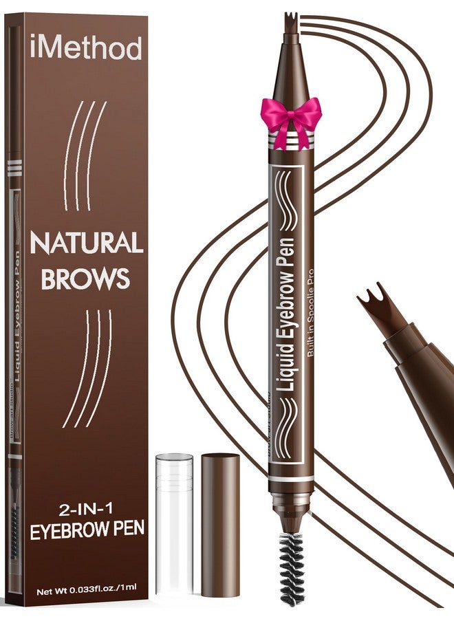 iMethod Microblading Eyebrow Pen - Eyebrow Pencil 2-in-1 Dual-Ended Eye Brow Pencils for Women with 3-Fork-Tip and Spoolie Brush Create Natural Hair-Like Defined Brows, Last All-Day, Dark Brown - Image 1