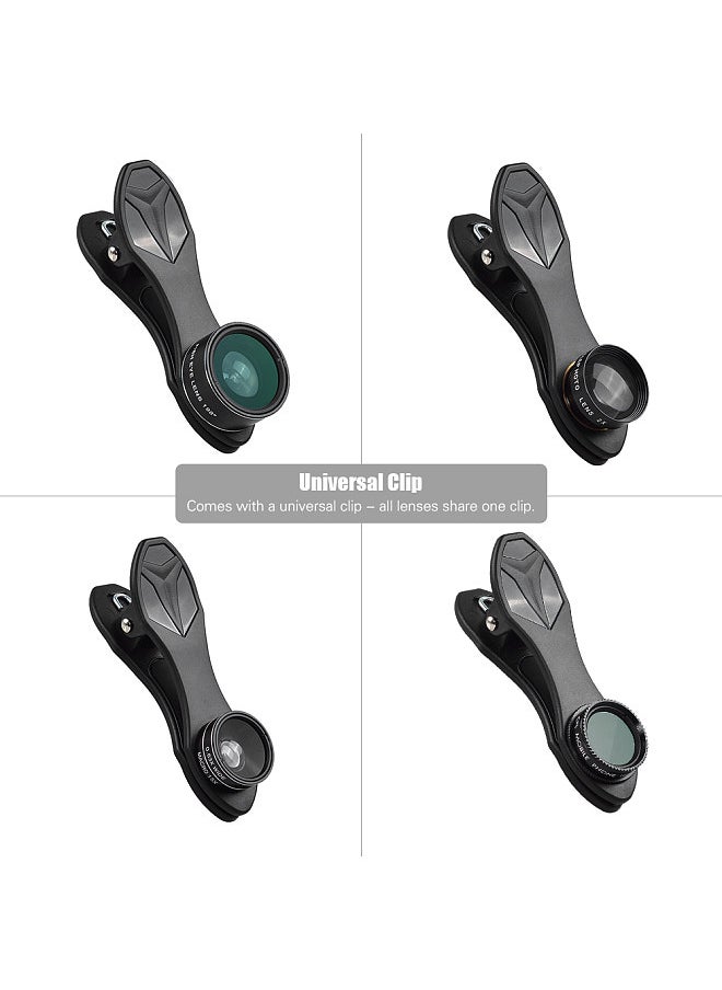 APEXEL APL-DG5H 5 in 1 Cellphone Lens Kit 198° Fisheye Lens 0.63X Wide Angle Lens 15X Macro Lens 2X Telescope CPL Lenses for iPhone Samsung Huawei Xiaomi Smartphone  - Image 1