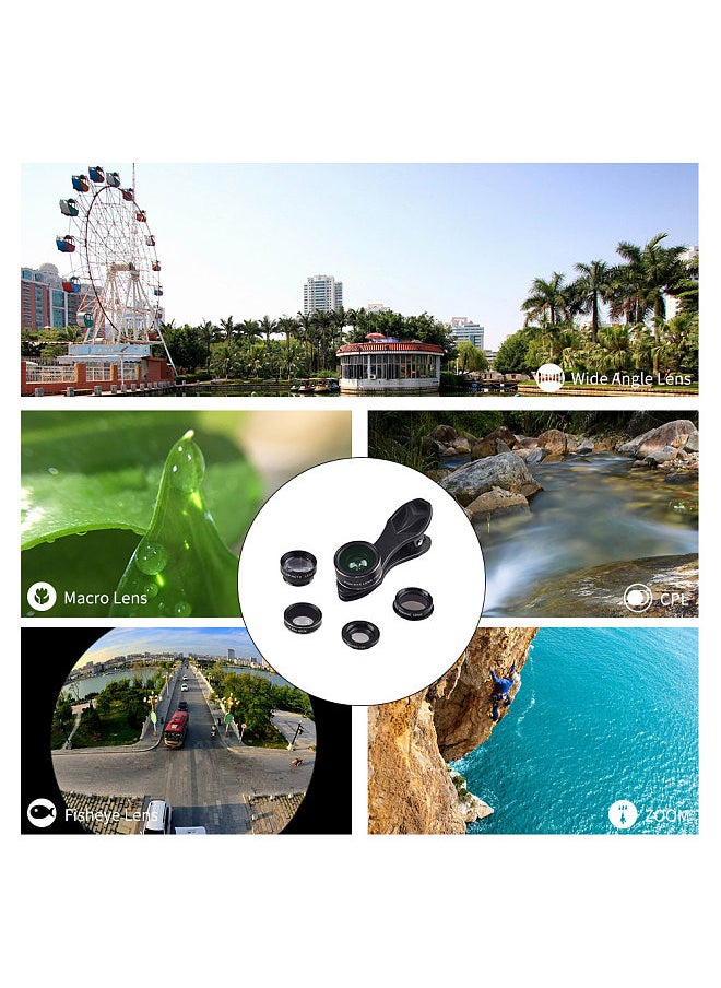 APEXEL APL-DG5H 5 in 1 Cellphone Lens Kit 198° Fisheye Lens 0.63X Wide Angle Lens 15X Macro Lens 2X Telescope CPL Lenses for iPhone Samsung Huawei Xiaomi Smartphone  - Image 3
