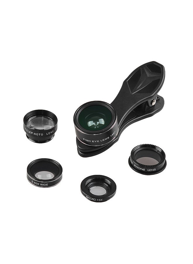 APEXEL APL-DG5H 5 in 1 Cellphone Lens Kit 198° Fisheye Lens 0.63X Wide Angle Lens 15X Macro Lens 2X Telescope CPL Lenses for iPhone Samsung Huawei Xiaomi Smartphone  - Image 4