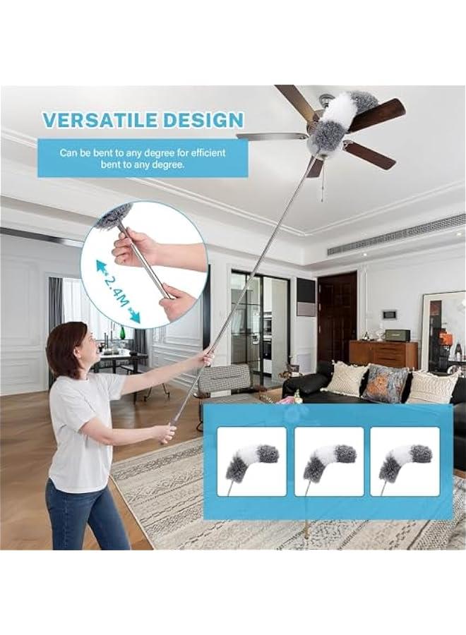 هوكور منفضة غبار للتنظيف قابلة للتمدد من توريسيك، منفضة ريش مع عمود تلسكوبي بمقبض طويل 2.4 متر، منفضة غبار قابلة للفصل والانحناء والغسل لتنظيف نسيج العنكبوت والستائر والسقف العالي والمصابيح والسيارات - Image 2