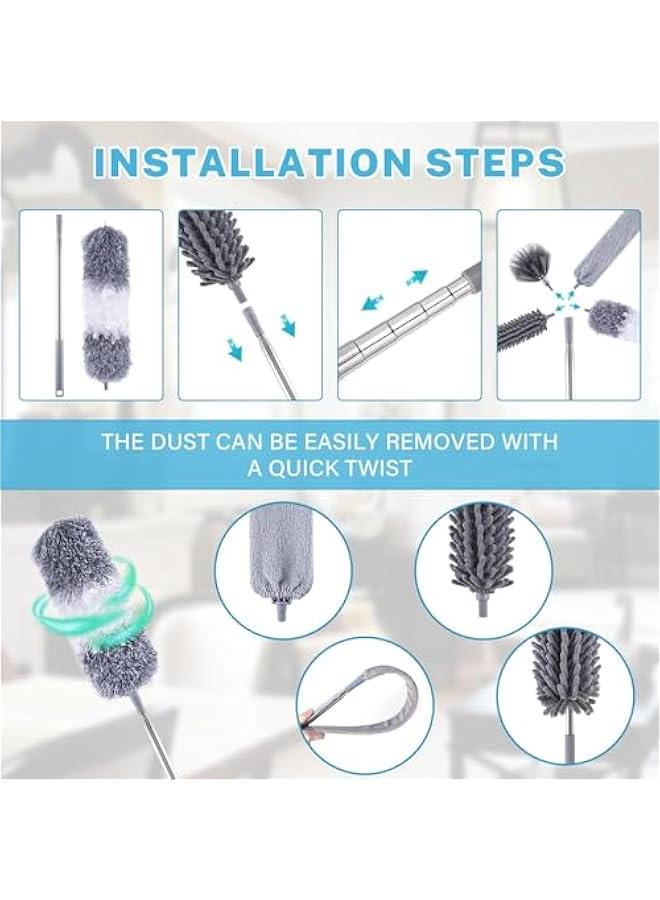 هوكور منفضة غبار للتنظيف قابلة للتمدد من توريسيك، منفضة ريش مع عمود تلسكوبي بمقبض طويل 2.4 متر، منفضة غبار قابلة للفصل والانحناء والغسل لتنظيف نسيج العنكبوت والستائر والسقف العالي والمصابيح والسيارات - Image 4