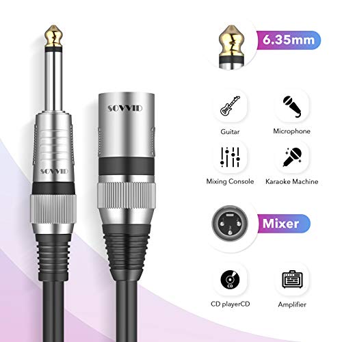Sovvid 3FT XLR to 1/4" Mic Cable - 6.35mm TS Mono 3 Pin to Quarter Inch TS Male Unbalanced Interconnect Wire - Image 2