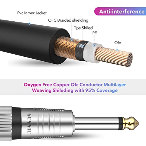 Sovvid 3FT XLR to 1/4" Mic Cable - 6.35mm TS Mono 3 Pin to Quarter Inch TS Male Unbalanced Interconnect Wire - Image 3