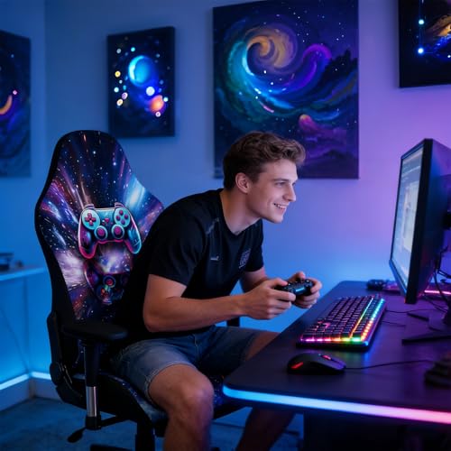 QYZDLM Gaming Chair Covers, 3D Printing Stretchable Soft Non-Slip Easy to Install Gamer Chair Cover with Armrest Cover(No Chair)(A) - Image 2