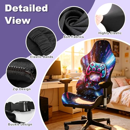 QYZDLM Gaming Chair Covers, 3D Printing Stretchable Soft Non-Slip Easy to Install Gamer Chair Cover with Armrest Cover(No Chair)(A) - Image 3
