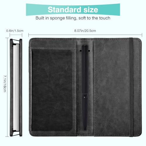 Pisypox Checkbook Cover for Personal Checkbook，Pu Leather Check Book Covers for Women and Men，With Pen holders and Elastic Bands & Built-in Clear Plastic Divider for Duplicate Checks，Black - Image 2