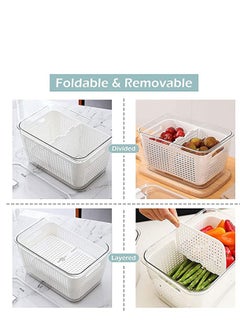 Y&D Fridge Organizers and Storage, Medium 3-in-1 Draining Crisper with Strainer for Fruits Vegetables Airtight Vent & Drain Organizer White  - Image 4