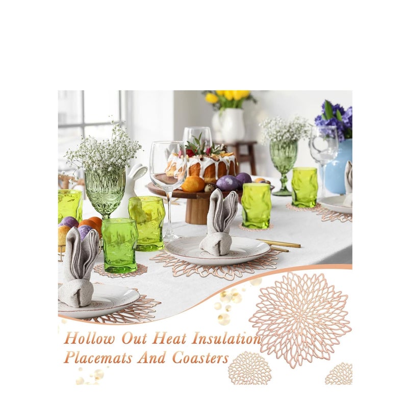 SOLARAE Round Placemats Set of 6 for Dinner Table Hollow-Out Vinyl Place Mats Vinyl Round Placemats Laminated Plastic Morden Dining Table Decoration for Kitchen Table Decor (Rose Gold) - Image 2